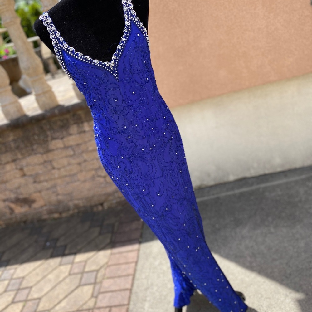 vintage bead detailed royal blue dress/ gown